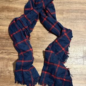Urban Outfitters Navy and Red Plaid Scarf